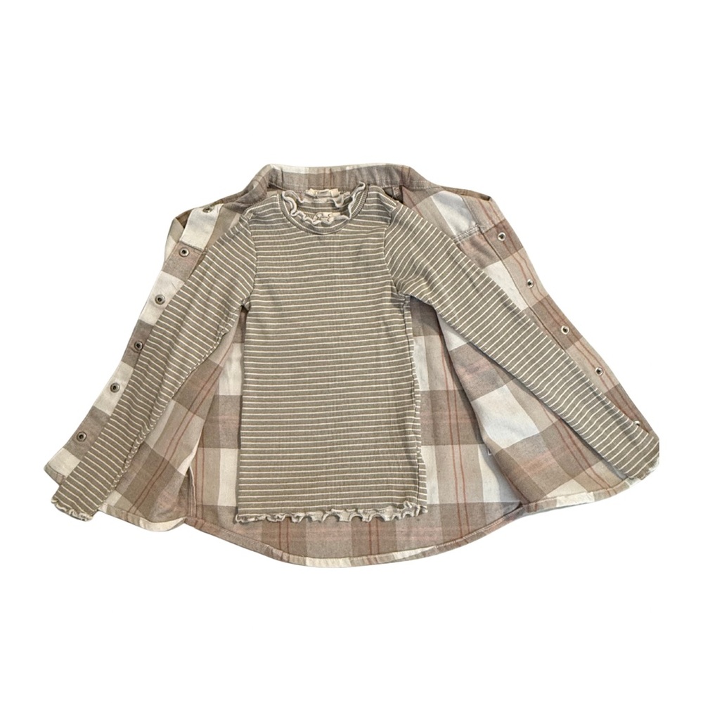 Jessica Simpson Kids Plaid and Striped Shirt in Grey and Cream